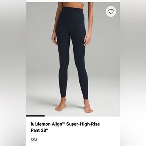 Brand new with tags - Lululemon Align Super-High-Rise Pant 28" - True Navy